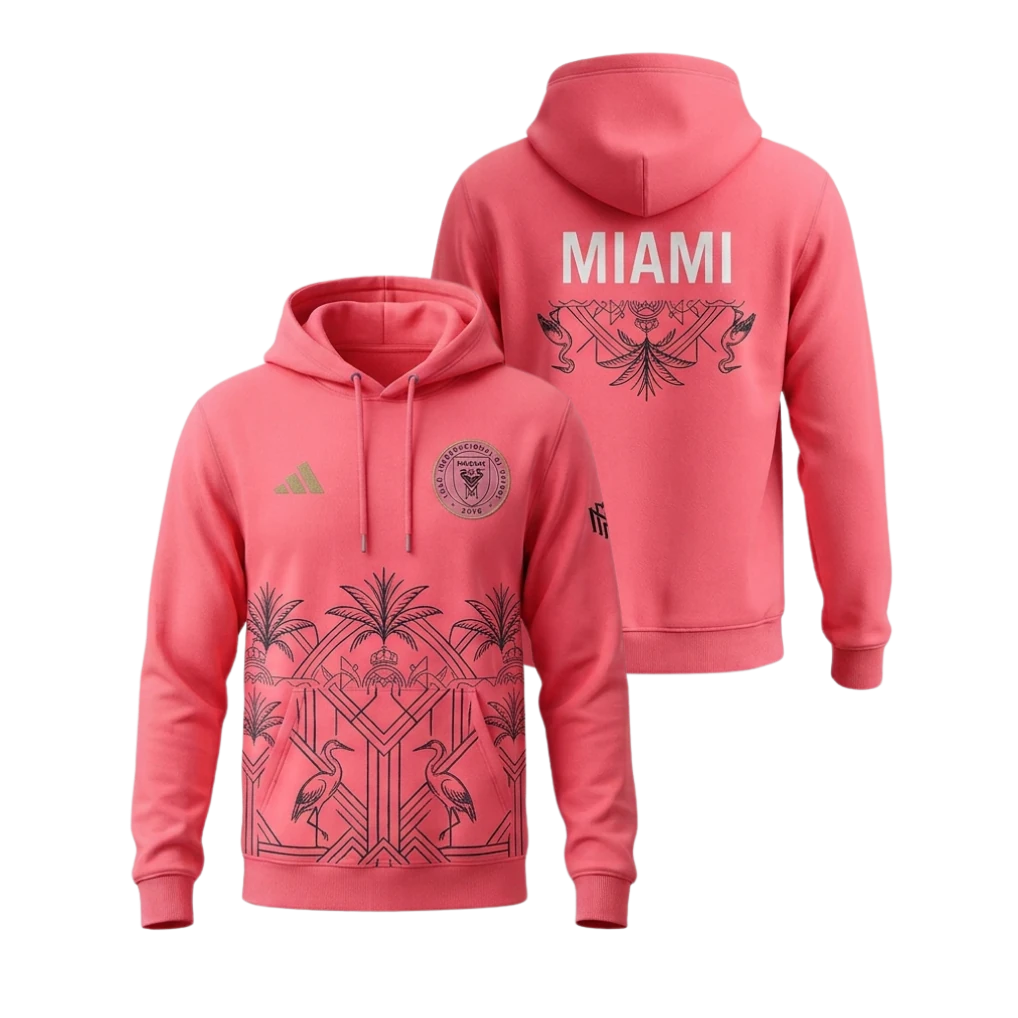 Inter Miami Pink foot ball hoodies Inter Miami Pink Graphic Pullover Hoodie – Adidas - Image 1