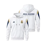 Real Madrid White Hoodie with Navy Blue & Gold Stripes