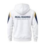 Real Madrid White Hoodie with Navy Blue & Gold Stripes - Image 3