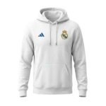 Real Madrid White Hoodie with Blue Logo & Back Print - Image 2