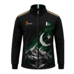 Pakistan Heritage Black Track Jacket – Green & White Zipper - Image 2